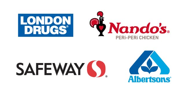 Group of Logos: London Drugs, Nando's, Safeway and Albertsons