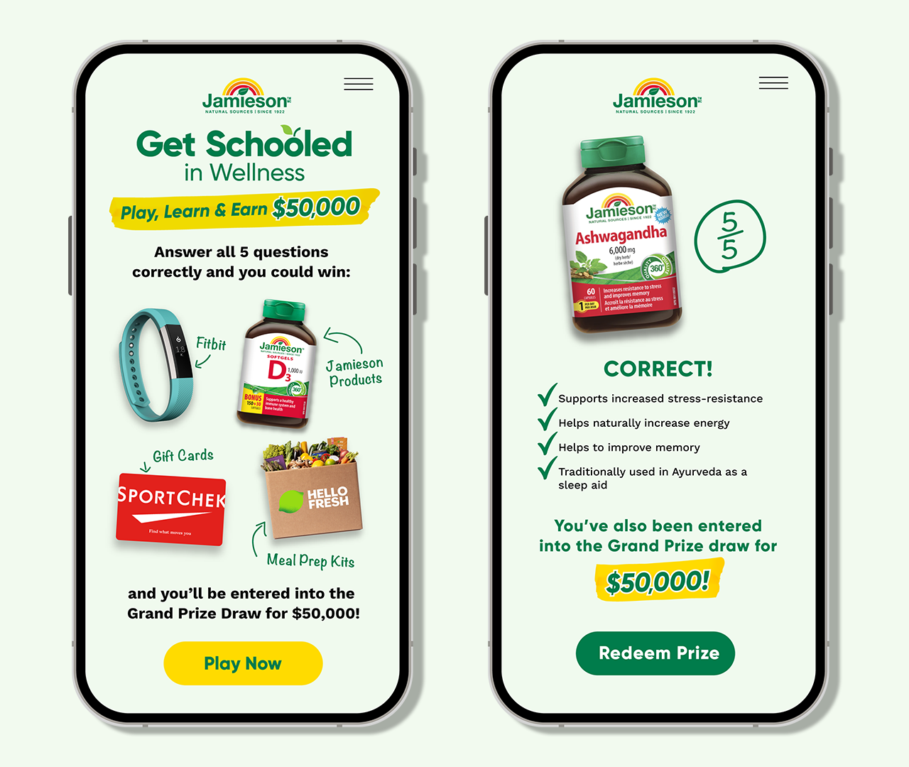 Jamieson Get Schooled mobile promotion mocked up on two screens